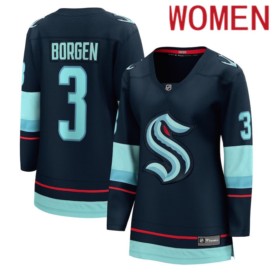 Women Seattle Kraken 3 Will Borgen Fanatics Branded Deep Sea Blue Home Breakaway Player NHL Jersey